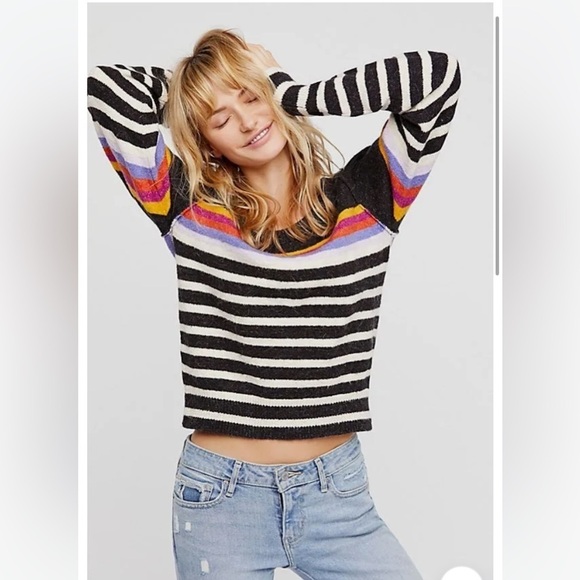 Free People Sweaters - Free People Complete Me Striped Pullover in Black multicolor size S oversized